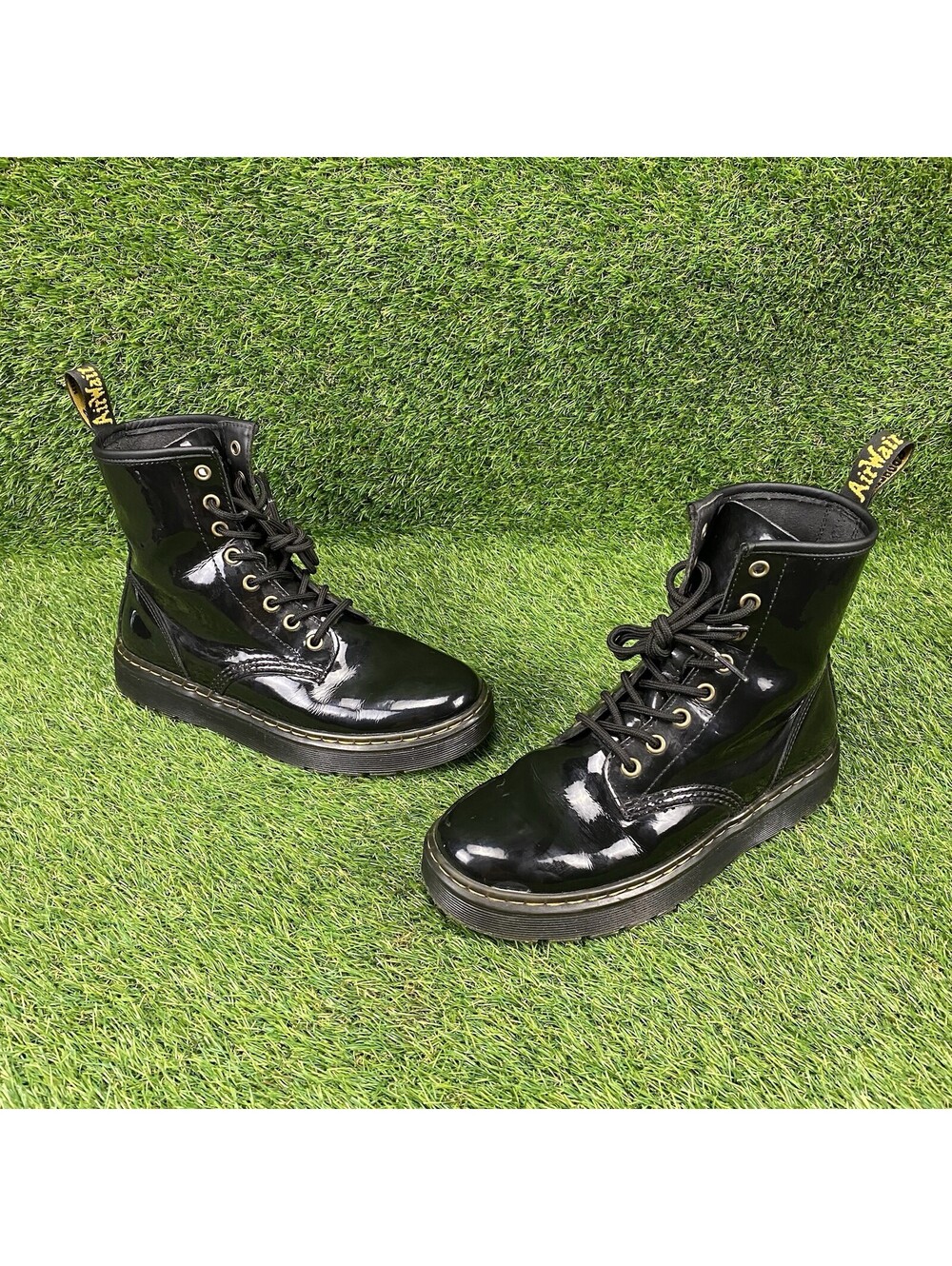 Dr Martens Zavala Combat Patent Women’s Size 8 Lace Up Combat Black Boots Grunge